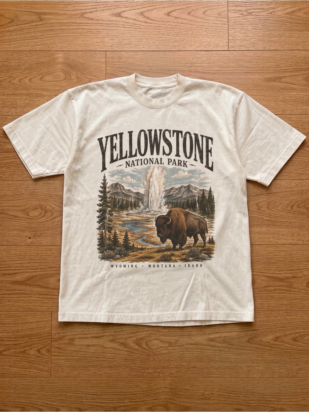 Yellowstone National Park Old Faithful Geyser Bison Cream T Shirt